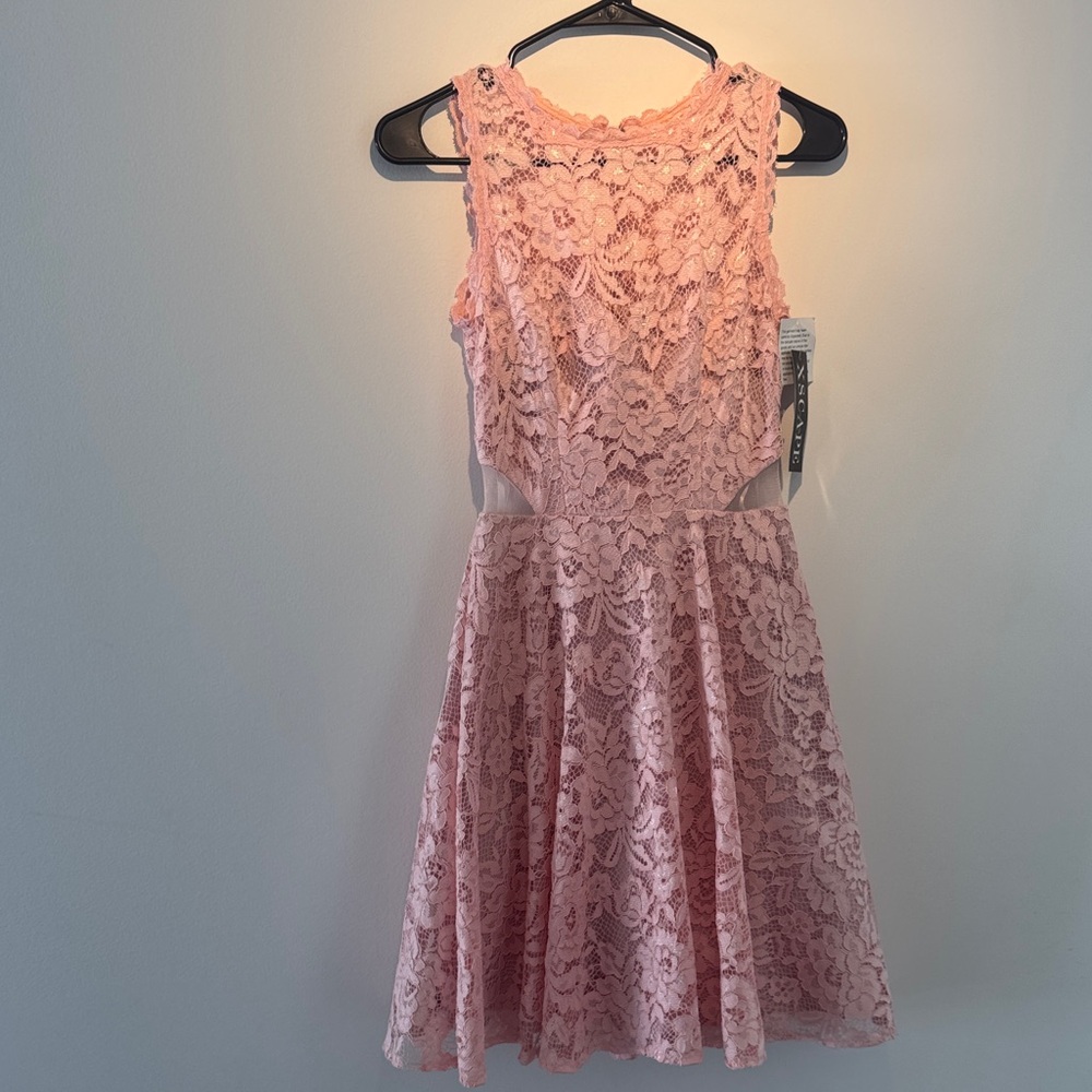 Xscape Pink Lace Mini Dress
